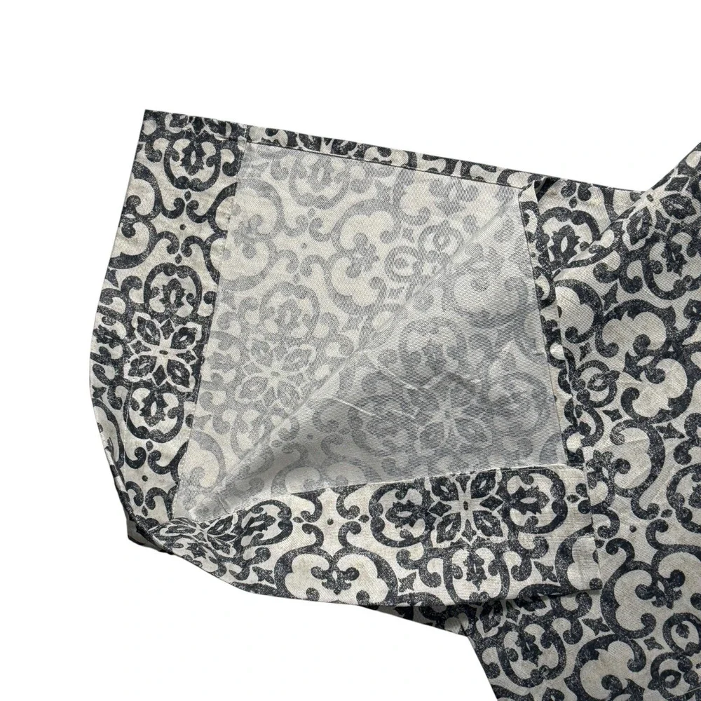 Set of 5 Medallion Print Curtains Panels Black Cream Pattern 62 Long Lot Neutral